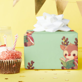 Schattige boekenachtig rendier cadeaupapier