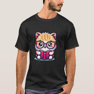 Schattige boekenliefhebber Perzische kat met leesg T-shirt