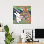 Schattige Boekenwurm Konijn Illustratie Poster (Thuiskantoor)