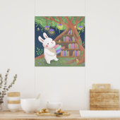 Schattige Boekenwurm Konijn Illustratie Poster (Keuken)