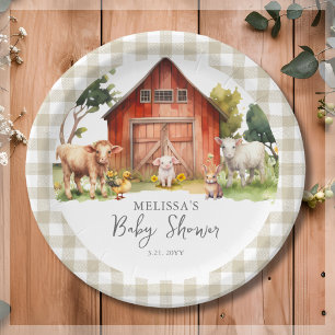 Schattige Boerderij Animal Barn Baby shower Papieren Bordje