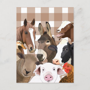Schattige Boerderij Dierenportret Gingham Check -  Briefkaart