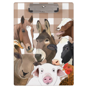 Schattige Boerderij Dierenportret Gingham Check -  Klembord