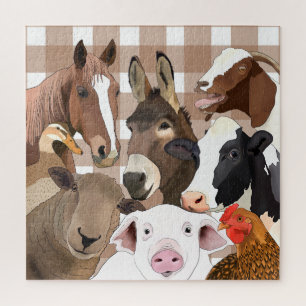 Schattige Boerderij Dierenportret Gingham Check -  Legpuzzel
