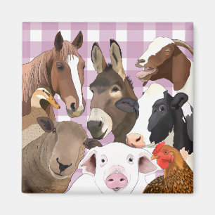 Schattige Boerderij Dierenportret Gingham Check - Magneet