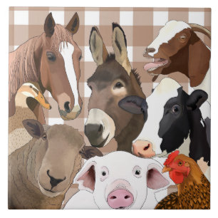 Schattige Boerderij Dierenportret Gingham Check - Tegeltje