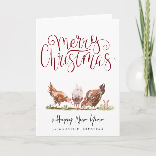 Schattige boerderij kippen kerst vakantie kaart (Voorkant)