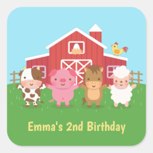 Schattige Boerderij Schuur Dieren Kids Verjaardags Vierkante Sticker