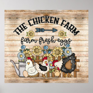 schattige boerderij van kippen poster
