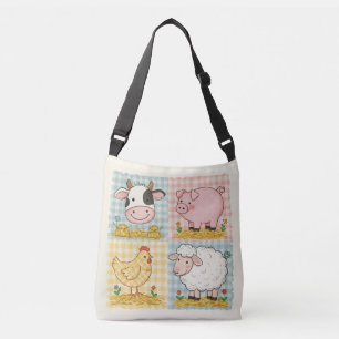 Schattige boerderijdieren Gingham boerenerf Crossbody Tas