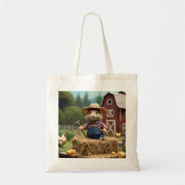 Schattige boerenmuis op hooi tote bag
