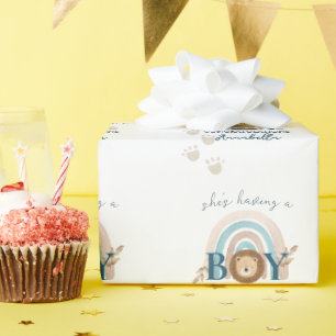 Schattige Boho Baby Jongen Leeuwenwelp Pootafdrukk Cadeaupapier