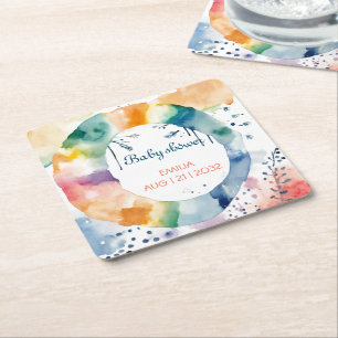 Schattige BOHO Baby shower Custom Vierkante Kartonnen Onderzetter