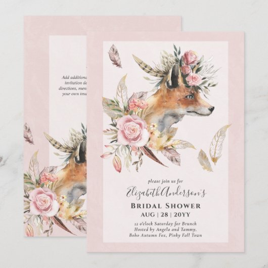 Schattige BOHO Fox Vrijgezellenfeest Lunch Uitnodi Kaart (Voorkant / Achterkant)