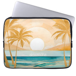 Schattige Boho Gold Abstract strandlandschap met n Laptop Sleeve