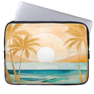 Schattige Boho Gold Abstract strandlandschap met n Laptop Sleeve