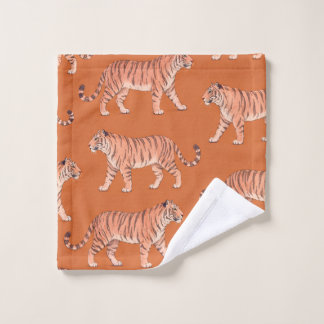 Schattige Boho Oranje en Roze Tijger Kunstpatroon Bad Handdoek
