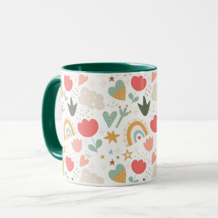 Schattige Boho Regenbogen, Harten en Bloemen Mok