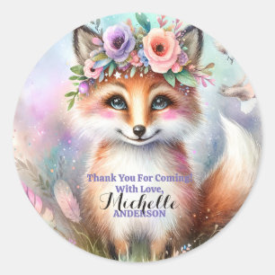 Schattige Boho Waterverf Woodland Fox Verjaardagsf Ronde Sticker