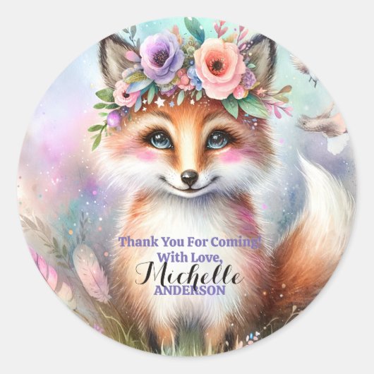 Schattige Boho Waterverf Woodland Fox Verjaardagsf Ronde Sticker (Voorkant)