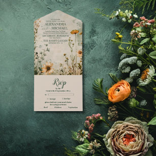 Schattige boho weide kleine wilde bloem bruiloft all in one uitnodiging