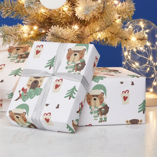 Schattige bomen | Teddybeer Kerstmis Cadeaupapier (Feestdagen)