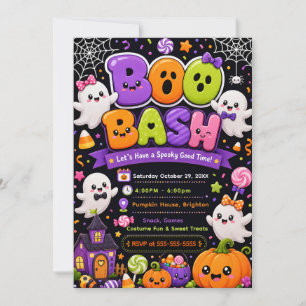 Schattige Boo Bash Halloween-feest Kaart
