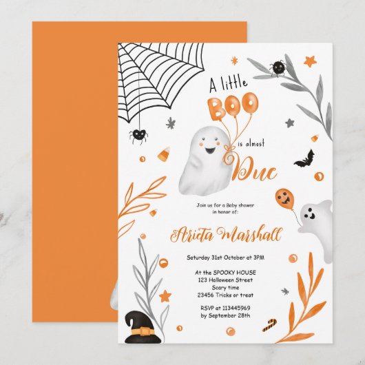 Schattige Boo Halloween oranje baby shower Kaart (Voorkant / Achterkant)