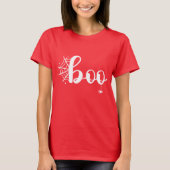 Schattige "Boo" Halloween-script met Spider en Web T-shirt (Voorkant)