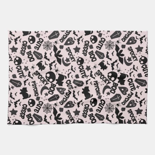 Schattige Boo Spooky Psycho Pink Fun Halloween Theedoek (Horizontaal)