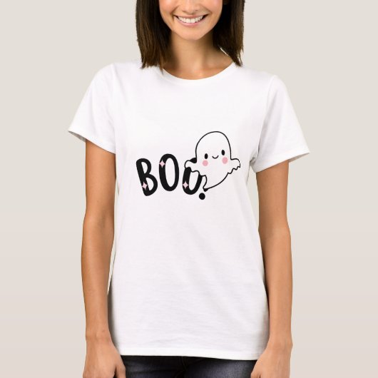 Schattige Boo zwart en wit Funny Halloween Ghost T-shirt (Voorkant)