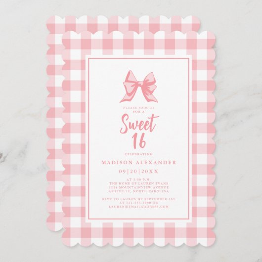 Schattige boog pastel roze wit gingham check verja kaart (Voorkant / Achterkant)