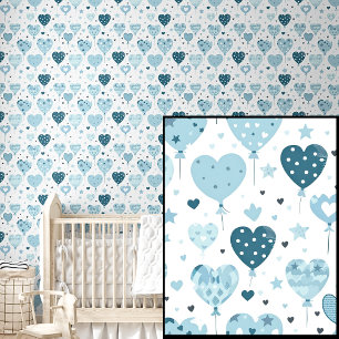 Schattige Bord Mid Donkerblauw Ballon Love Hearts Behang