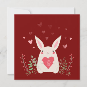 Schattige bordeauxroze valentijnsdagkonijn feestdagenkaart