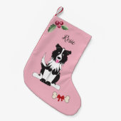 Schattige Border Collie Dog Monogram Kleine Kerstsok (Voorkant (Hangend))