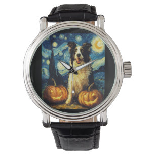 Schattige Border Collie Hond Halloween Jack O Lant Horloge