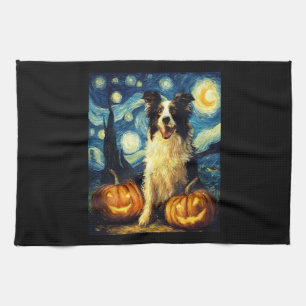 Schattige Border Collie Hond Halloween Jack O Lant Theedoek