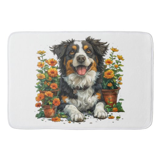 Schattige Border Collie in Flowers Badmat (Voorkant)
