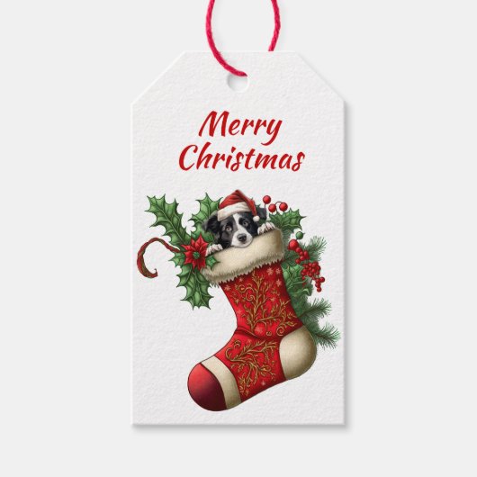 Schattige Border Collie Puppy Peeking Cadeaulabel (Voorkant)