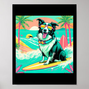 Schattige Border Collie Surfing Grafische Strand S Poster
