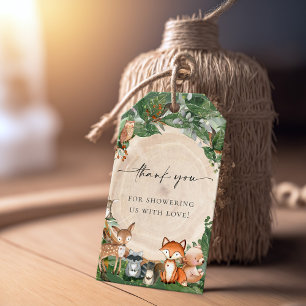 Schattige bos-babyshower cadeaulabel