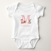 Schattige bos bosdieren roze monogram romper (Voorkant)