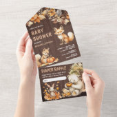 Schattige Bos Dieren Herfst Herfst Hout Baby showe All In One Uitnodiging (Afscheurbaar)