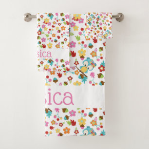 Schattige Bos Uil Floral Baby Meisje Gepersonalise Bad Handdoek