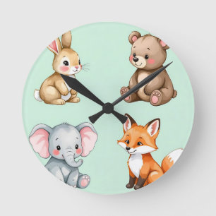 Schattige bosbaby Dieren Pastel Waterverf Ronde Klok