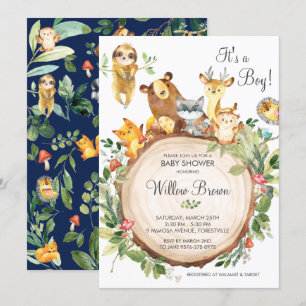 Schattige bosdieren Baby shower Boy Neutral Kaart