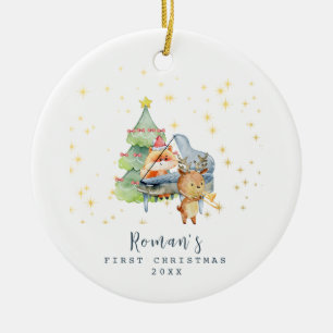 Schattige bosdieren Baby's eerste kerst foto Keramisch Ornament