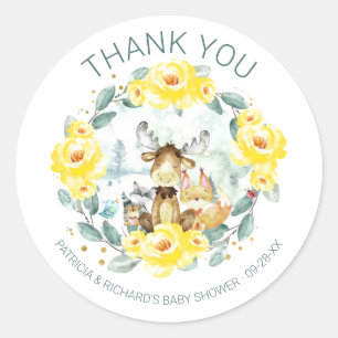 Schattige bosdieren bloemengroen Baby shower Ronde Sticker