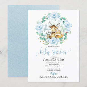 Schattige Bosdieren Bloemige Groene Baby Shower Kaart