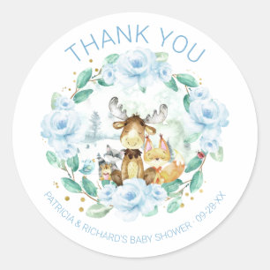 Schattige bosdieren bloemige groene baby shower ronde sticker